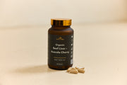 Body Templ Organic Beef Liver and Acerola Cherry capsules in amber glass jar with gold lid